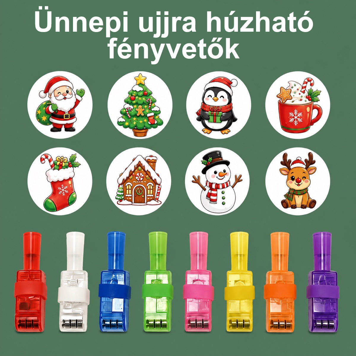 Ünnepi LED-es ujjra húzható vetítőgyűrűk – Halloweenre és karácsonyra