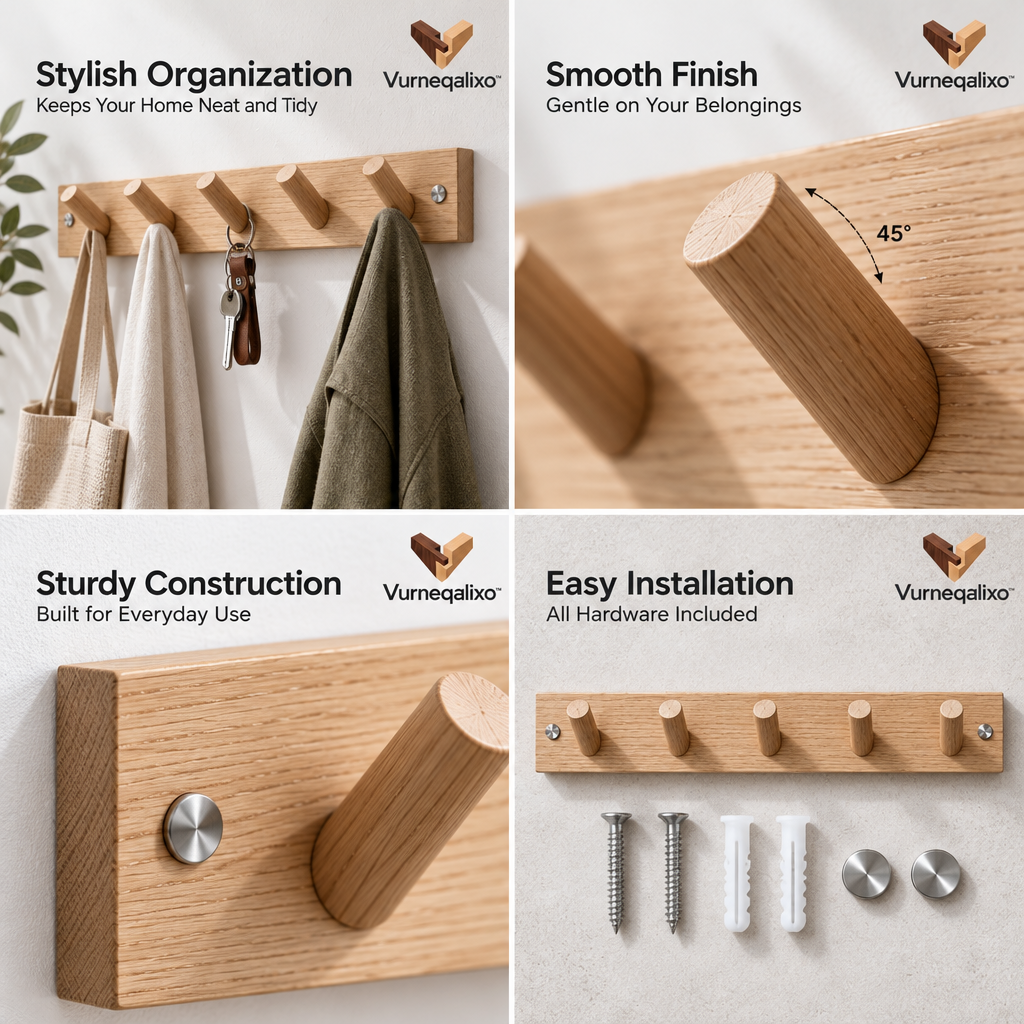 Vurneqalixo™ Five-Peg Wood Hook Rail — view 3
