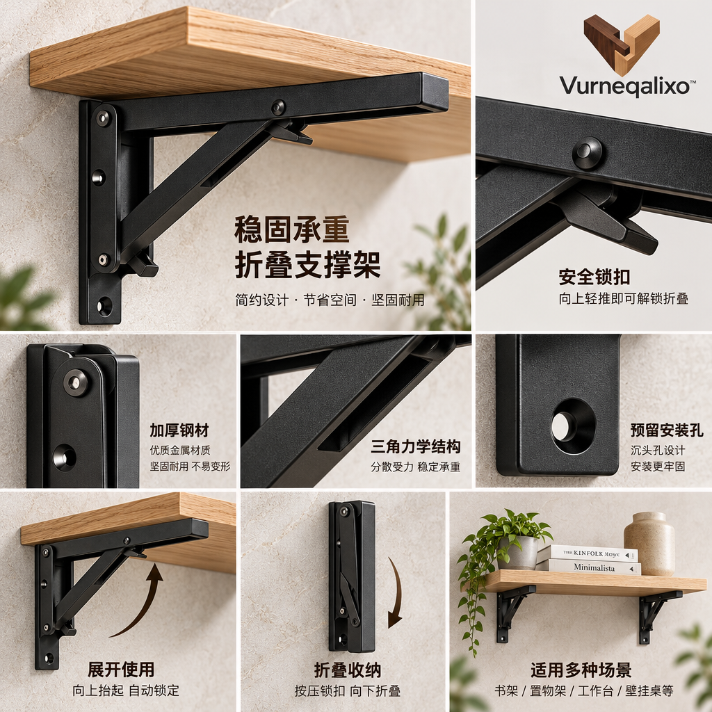 Vurneqalixo™ Folding Shelf Brackets — Pair — view 3